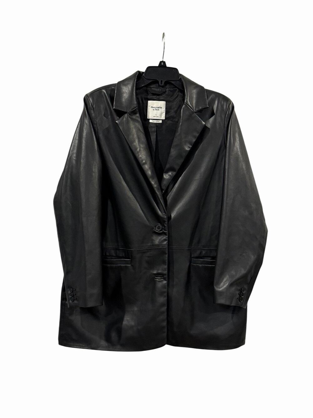 Abercrombie & Fitch Black Vegan Faux Leather Blazer Jacket SZ L 90s Matrix Sleek